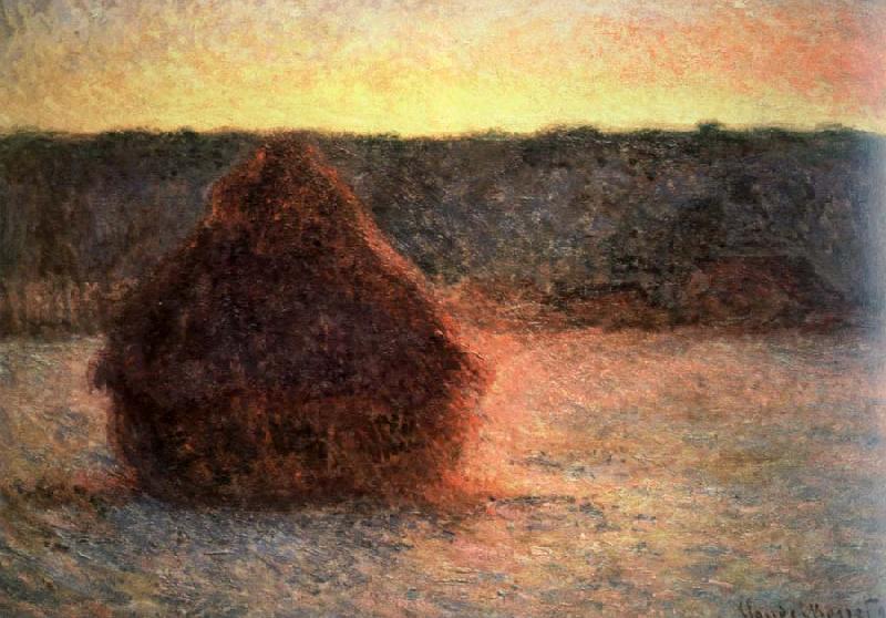 Claude Monet hay stack at sunset,frosty weather France oil painting art